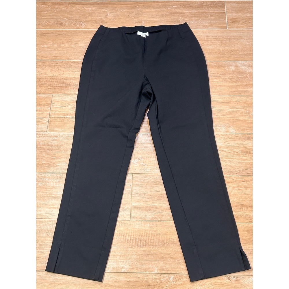 J. Jill Ponte Slim Leg Pants Black Stretch Elastic Waist Petite Small Slit Hem